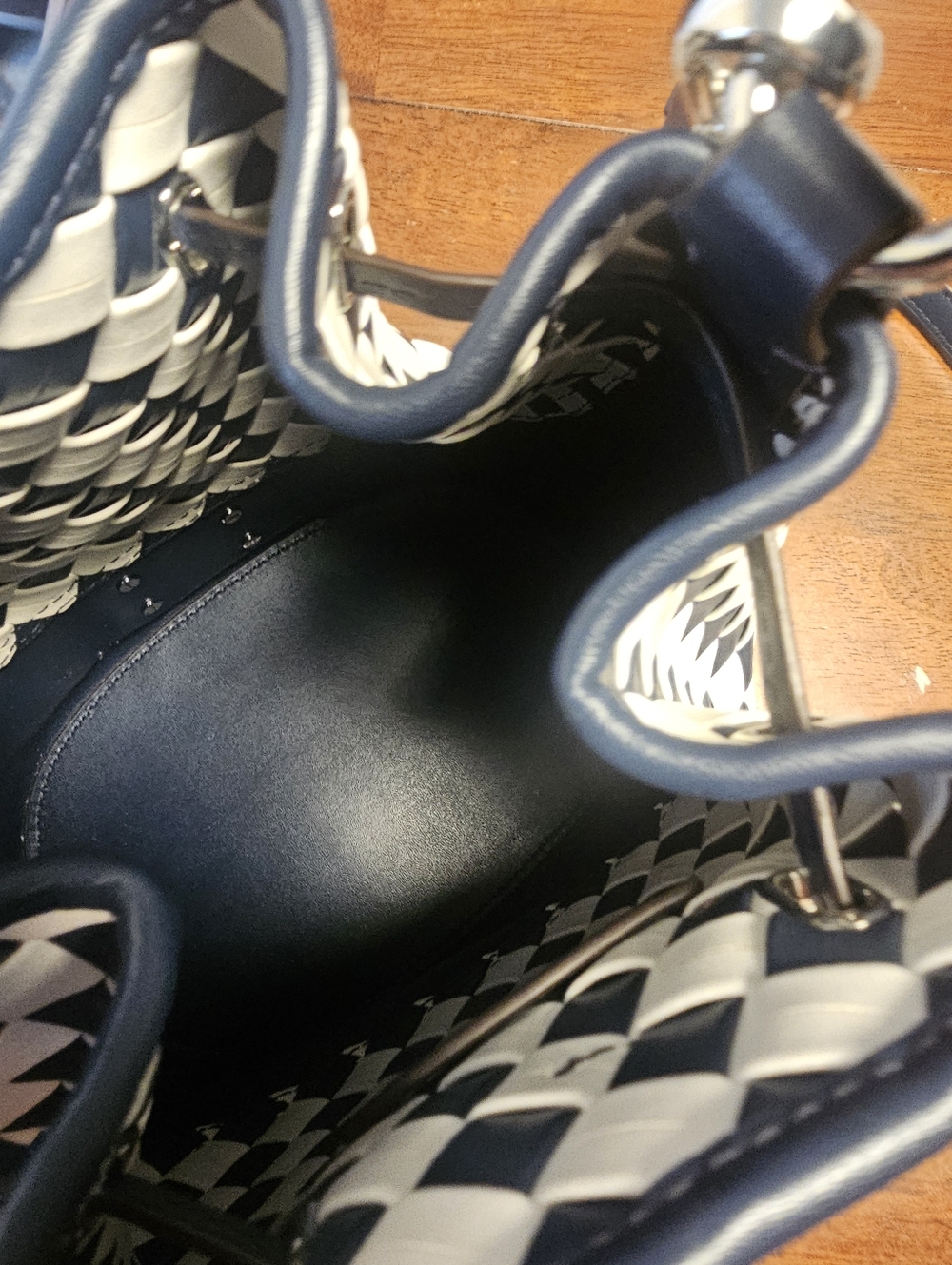 NWOT Michael Kors Blue and White Checkered Bucket Bag - Picture 7 of 9